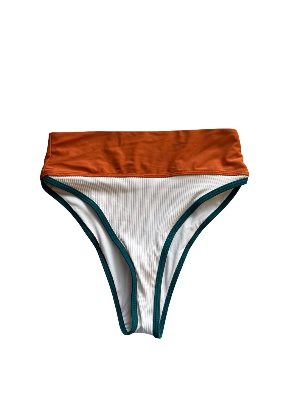 High-Waist Colorblock Bikini Bottom - White, Rust, Teal Size M Swim Vacation